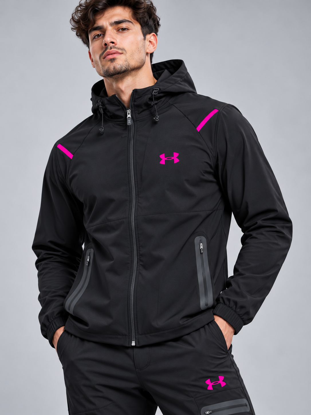 Chándal Under Armour — negro y fucsia
